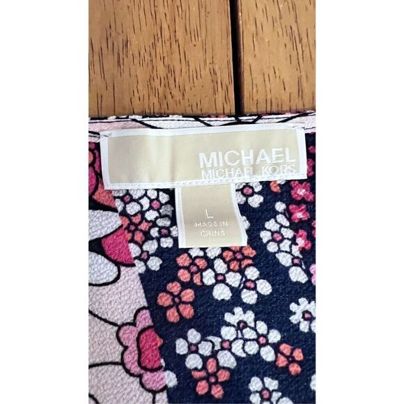 MICHAEL KORS FLORAL SPLIT SLEEVE TOP WOMENS SIZE L - Picture 3 of 11